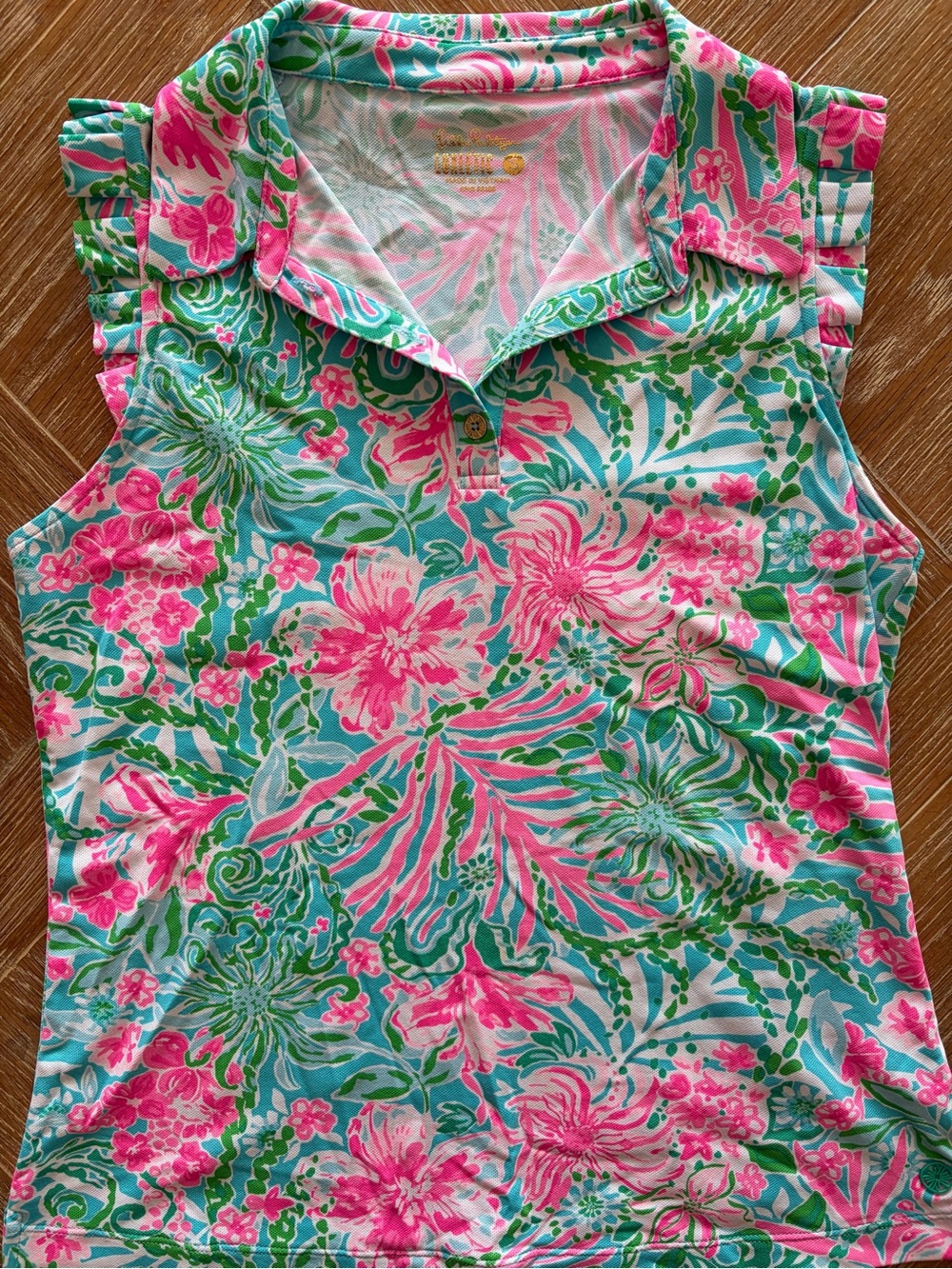 Lilly Pulitzer UPF 50+ Luxletic Frida Sleeveless Ruffle Polo Top - Picture 3 of 5